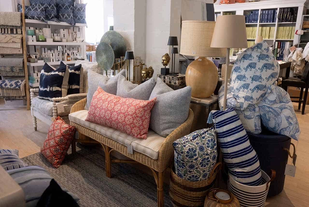 Colorful home decor and cozy cushions at Margo's Home store.