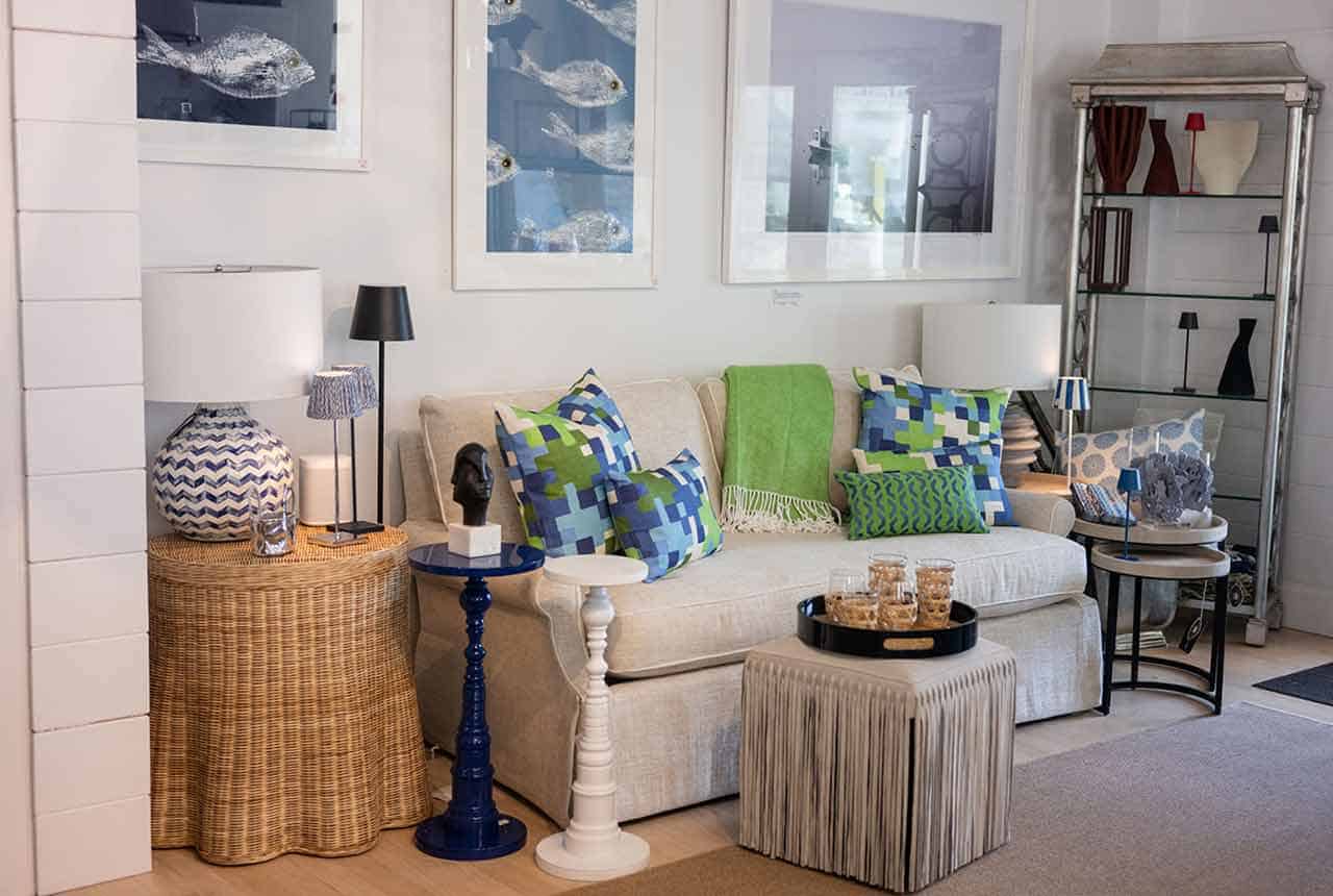 Colorful living room with modern decor and vibrant cushions at Margo's Home.